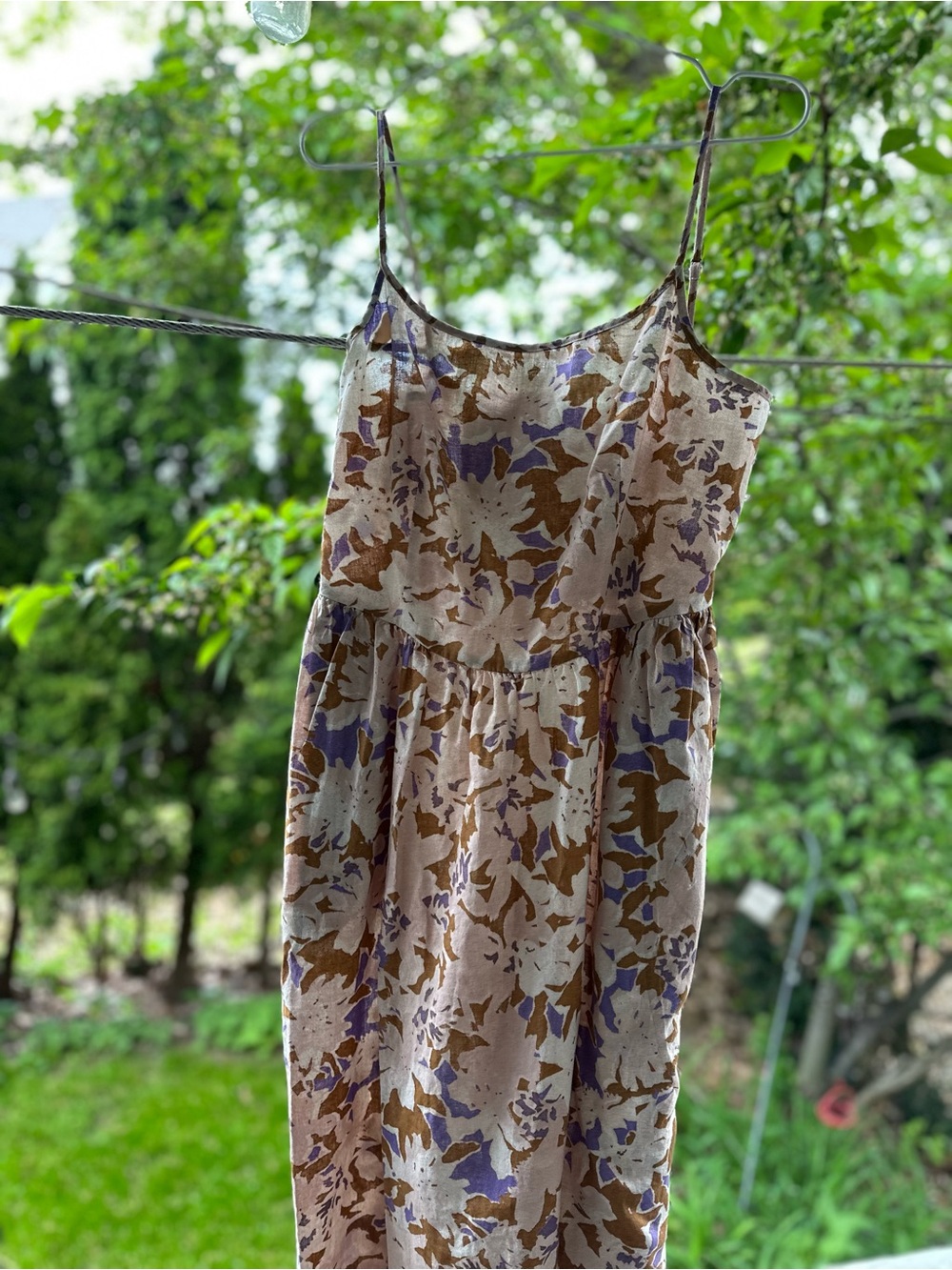 GAP Beige Dress with Brown Floral and Purple Highlights